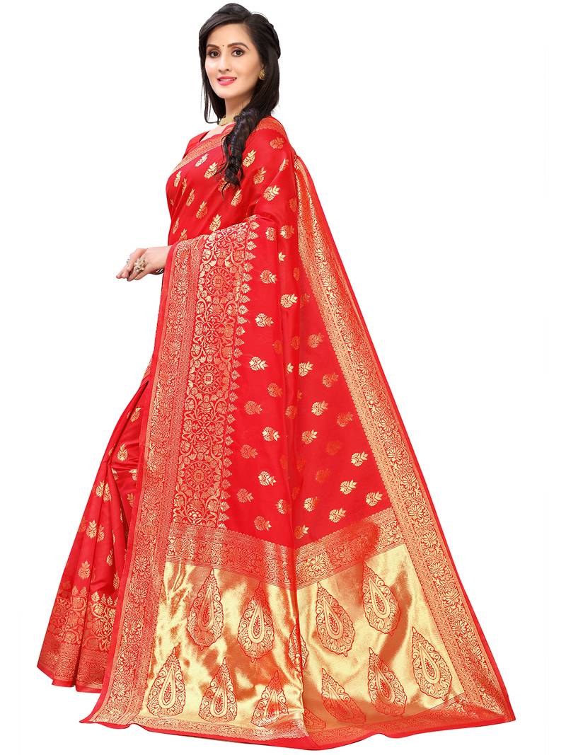 Leeza Store Women's Hot Pink Silk Blend Jacquard Golden Zari Woven Traditional  Banarasi StyleSaree 