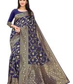 Leeza Store Women's Hot Pink Silk Blend Jacquard Golden Zari Woven Traditional  Banarasi StyleSare