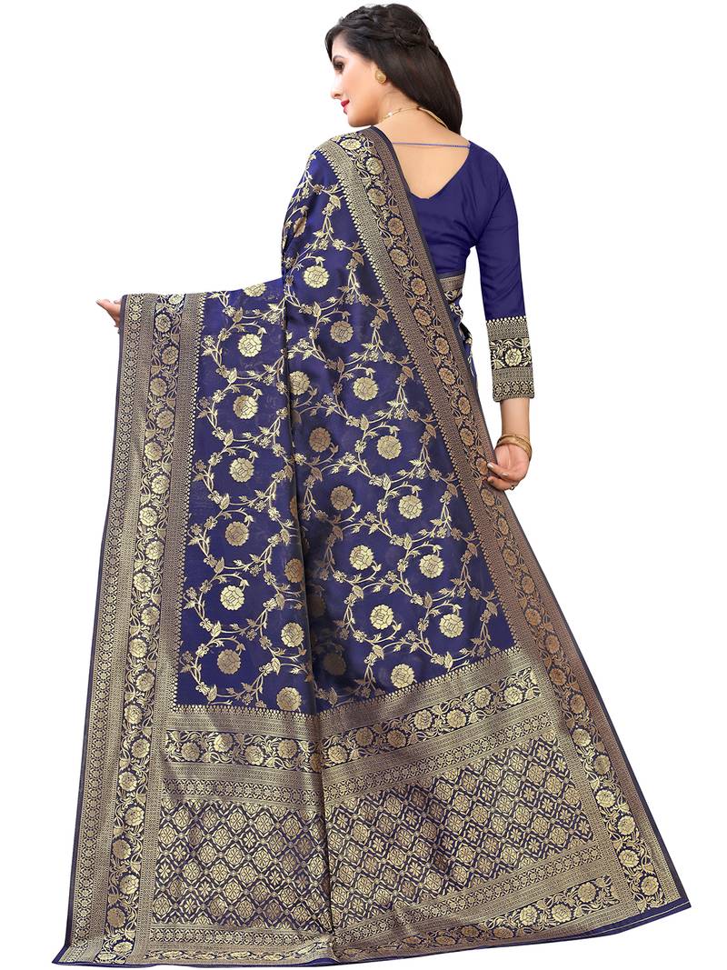 Leeza Store Women's Hot Pink Silk Blend Jacquard Golden Zari Woven Traditional  Banarasi StyleSare