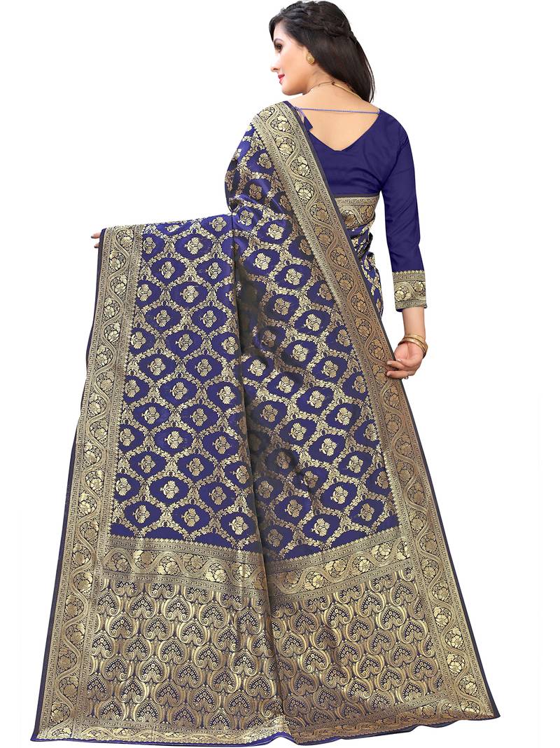 Leeza Store Women's Hot Pink Silk Blend Jacquard Golden Zari Woven Traditional  Banarasi StyleSaree 