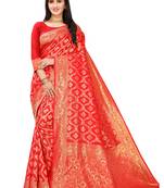 Women's Hot Pink Silk Blend Jacquard Golden Zari Woven Traditional  Banarasi StyleSaree 