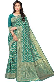 Leeza Store Women's Hot Pink Silk Blend Jacquard Golden Zari Woven Traditional  Banarasi StyleSaree 