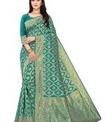 Women's Hot Pink Silk Blend Jacquard Golden Zari Woven Traditional  Banarasi StyleSaree 