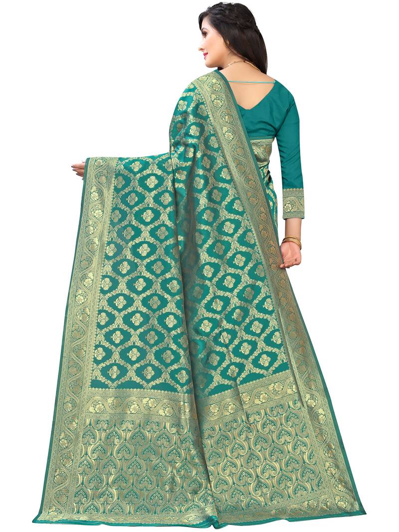 Leeza Store Women's Hot Pink Silk Blend Jacquard Golden Zari Woven Traditional  Banarasi StyleSaree 