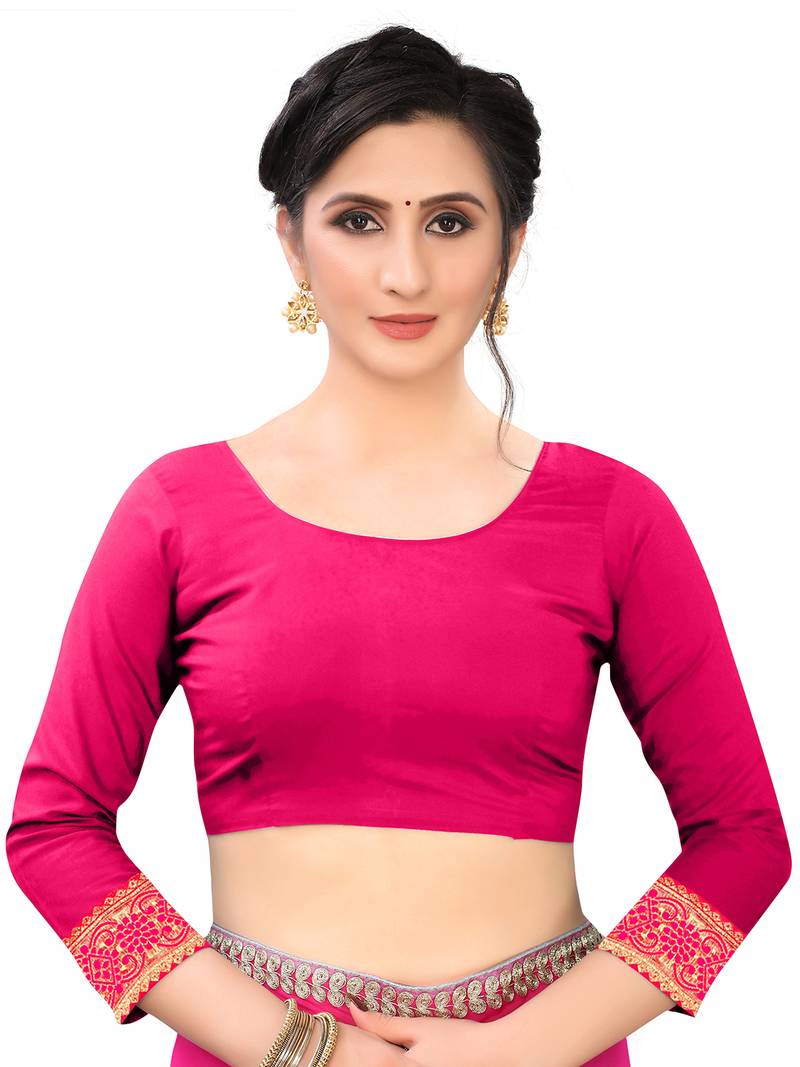 Leeza Store Women's Hot Pink Silk Blend Jacquard Golden Zari Woven Traditional  Banarasi StyleSaree 