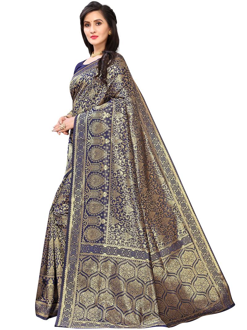 Leeza Store Women's Hot Pink Silk Blend Jacquard Golden Zari Woven Traditional  Banarasi StyleSaree 