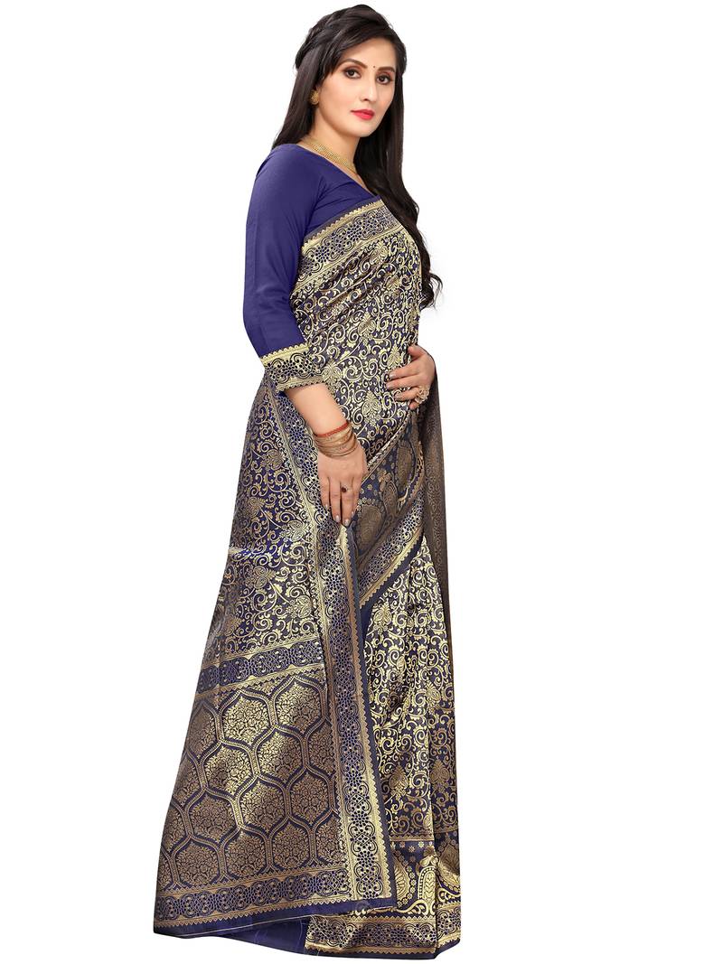 Leeza Store Women's Hot Pink Silk Blend Jacquard Golden Zari Woven Traditional  Banarasi StyleSaree 