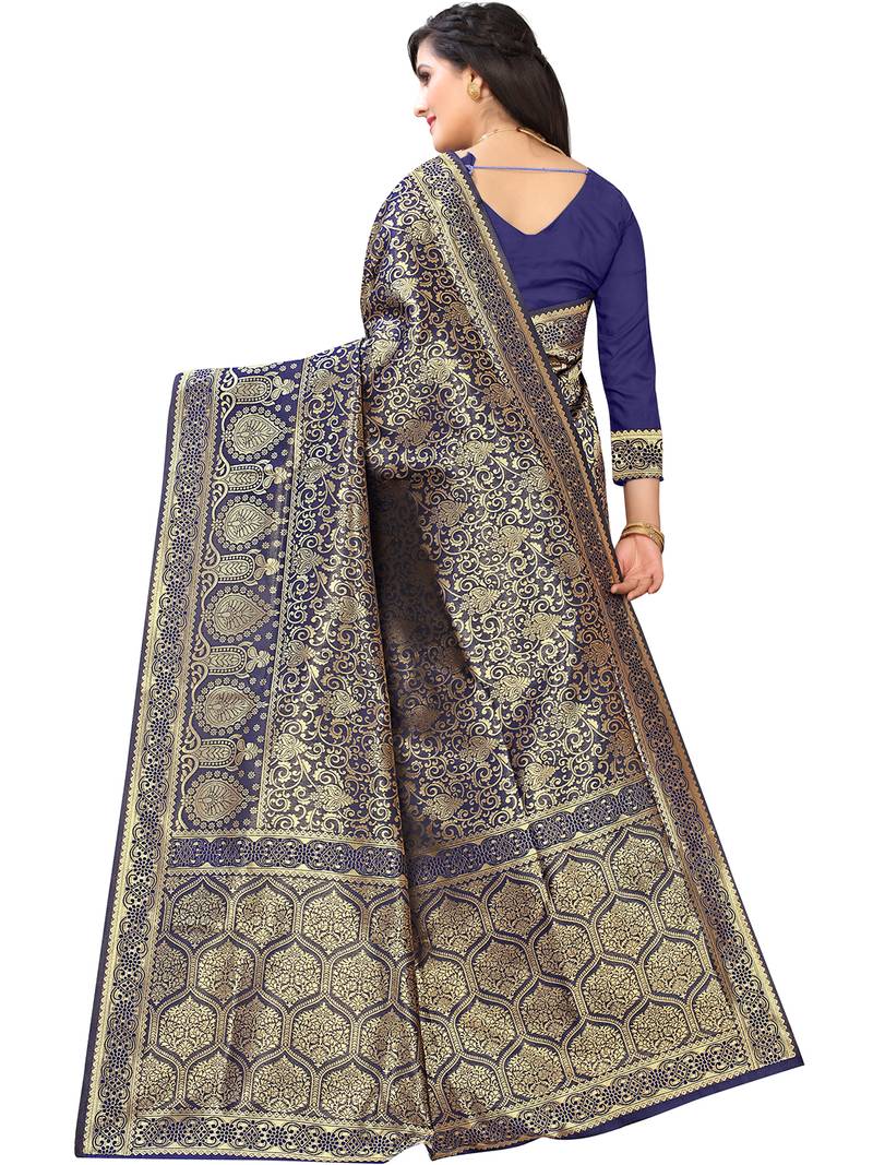 Leeza Store Women's Hot Pink Silk Blend Jacquard Golden Zari Woven Traditional  Banarasi StyleSaree 