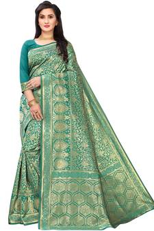 Leeza Store Women's Hot Pink Silk Blend Jacquard Golden Zari Woven Traditional  Banarasi StyleSaree 