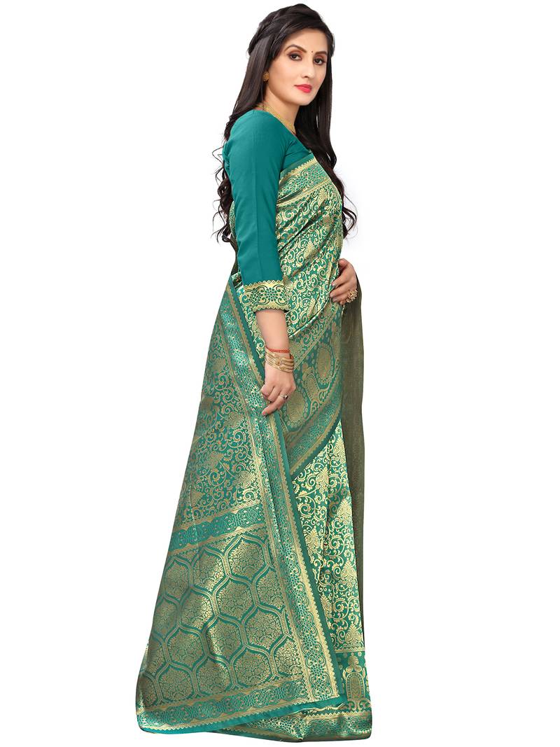 Leeza Store Women's Hot Pink Silk Blend Jacquard Golden Zari Woven Traditional  Banarasi StyleSaree 