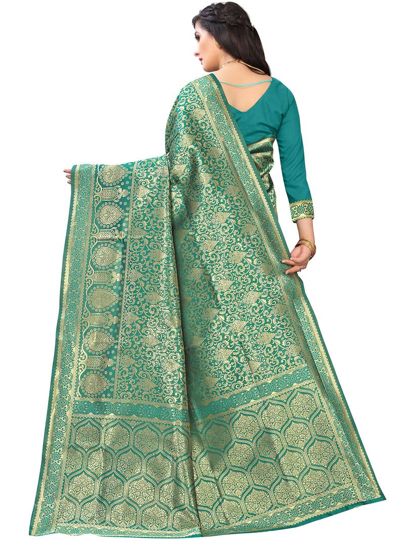 Leeza Store Women's Hot Pink Silk Blend Jacquard Golden Zari Woven Traditional  Banarasi StyleSaree 