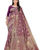 Leeza Store Women's Hot Pink Silk Blend Jacquard Golden Zari Woven Traditional  Banarasi StyleSaree 