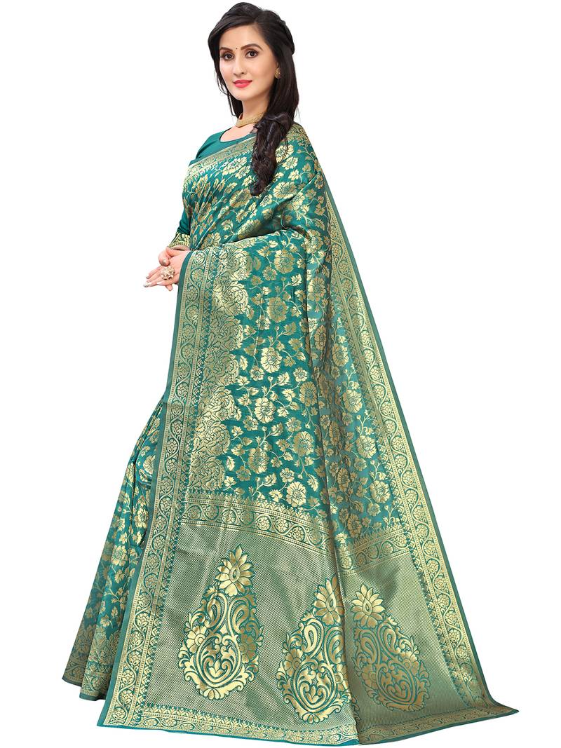 Leeza Store Women's Hot Pink Silk Blend Jacquard Golden Zari Woven Traditional  Banarasi StyleSaree 