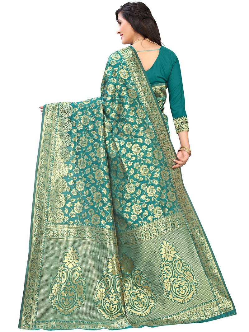 Leeza Store Women's Hot Pink Silk Blend Jacquard Golden Zari Woven Traditional  Banarasi StyleSaree 