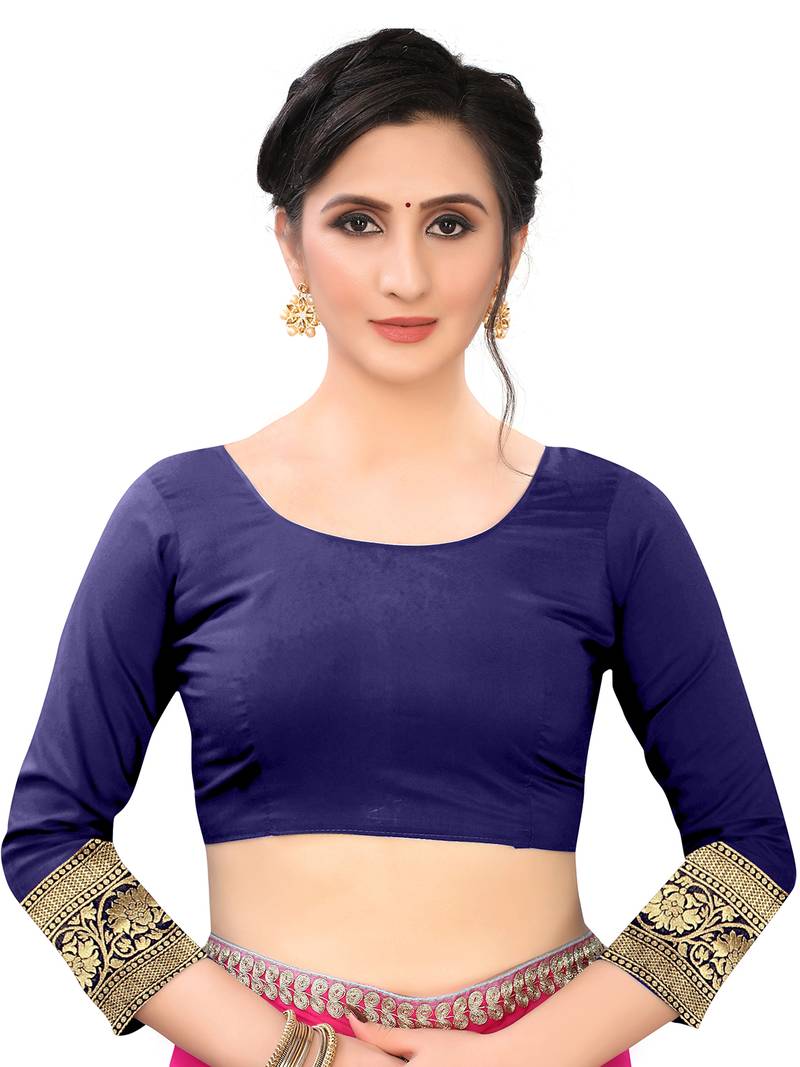 Leeza Store Women's Navy Blue Silk Blend Jacquard Golden Zari Woven Traditional  Banarasi StyleSaree