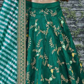 Dark Green Dori, Zari, Thread and Glitter Sequins Embroidered Mulberry Silk Semi Stitched Lehenga choli 4
