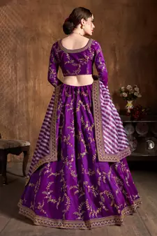 Hypnotizing Purple Dori Zari Thread And Glitter Sequins Embroidered Mulberry Silk Party Wear Lehenga Choli