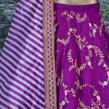 Hypnotizing Purple Dori Zari Thread And Glitter Sequins Embroidered Mulberry Silk Party Wear Lehenga Choli 6