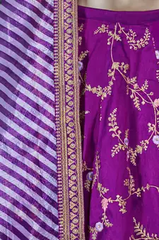 Hypnotizing Purple Dori Zari Thread And Glitter Sequins Embroidered Mulberry Silk Party Wear Lehenga Choli
