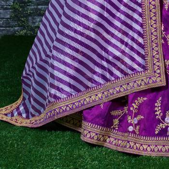 Hypnotizing Purple Dori Zari Thread And Glitter Sequins Embroidered Mulberry Silk Party Wear Lehenga Choli 7