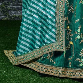 Dark Green Dori, Zari, Thread and Glitter Sequins Embroidered Mulberry Silk Semi Stitched Lehenga choli 5