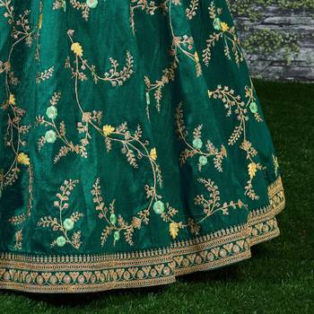 Dark Green Dori, Zari, Thread and Glitter Sequins Embroidered Mulberry Silk Semi Stitched Lehenga choli 6