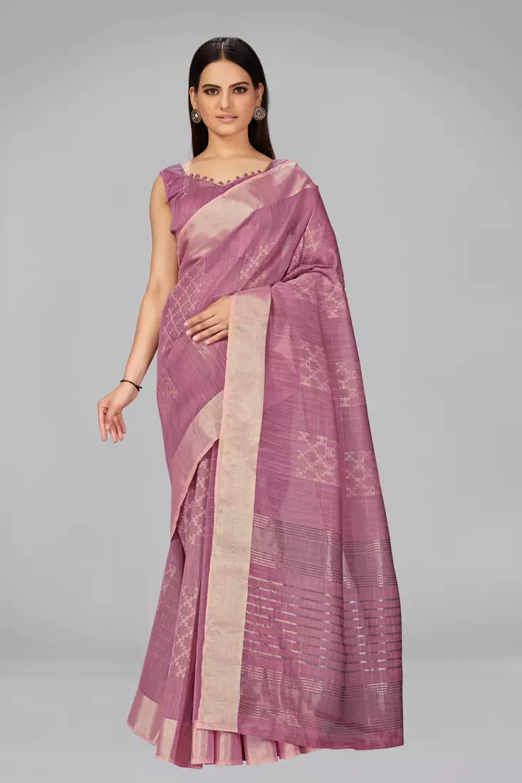 Purple woven silk saree with blouse
