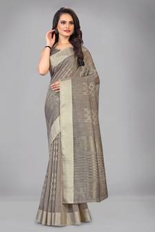 Grey woven silk saree with blouse