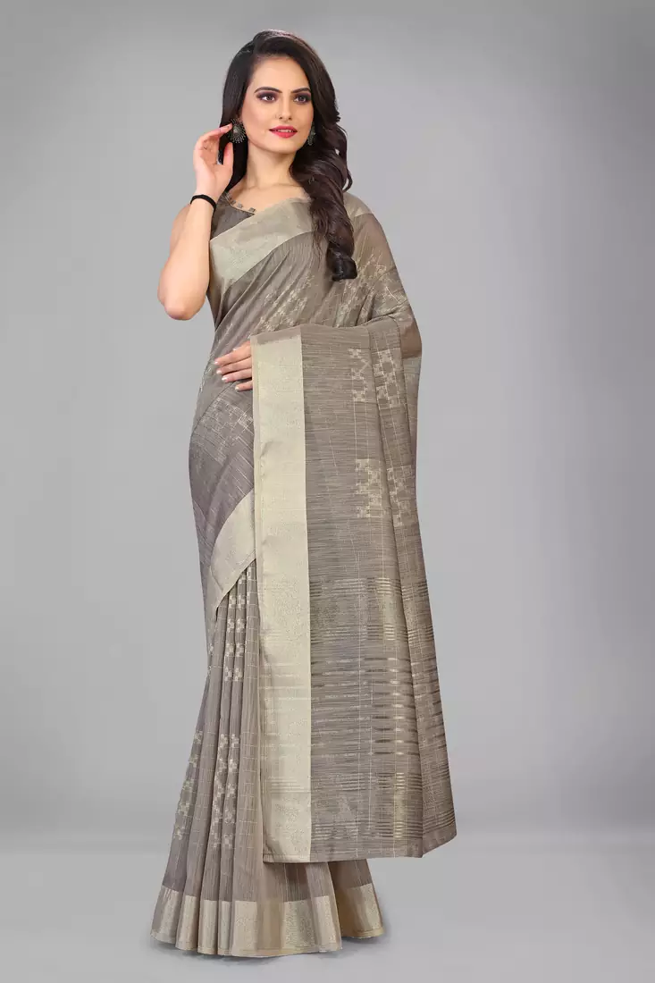 Grey woven silk saree with blouse