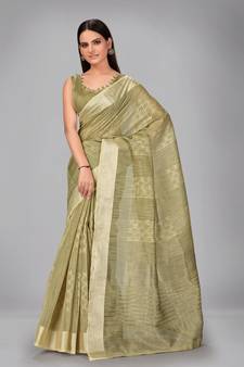 Light green woven silk saree with blouse