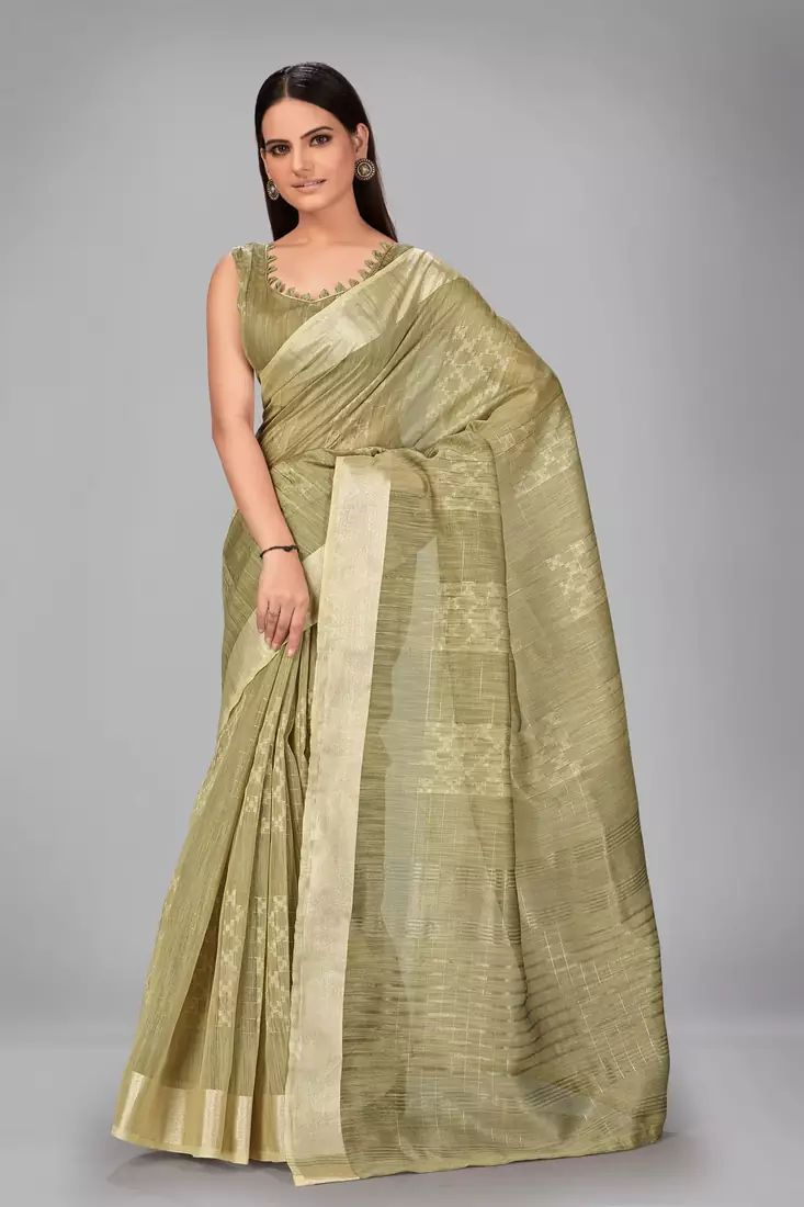 Light green woven silk saree with blouse