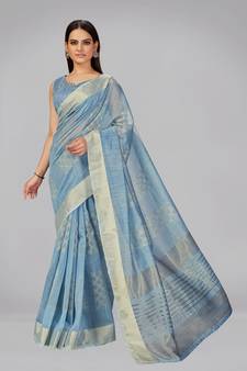 Light blue woven silk saree with blouse