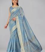 Light blue woven silk saree with blouse
