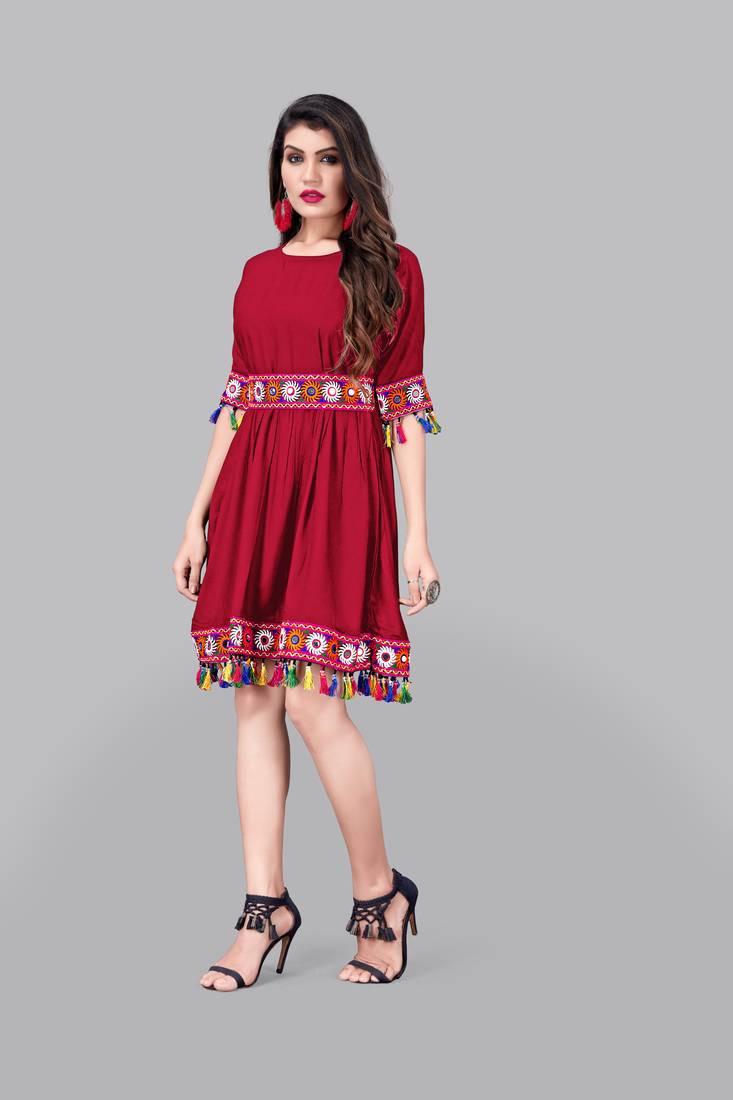 Rayon Border Lace Kurti