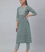 Green block print cotton salwar