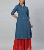 Teal plain viscose rayon kurtas-and-kurtis