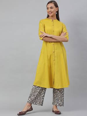 Yellow plain viscose rayon kurtas-and-kurtis 1