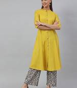 Yellow plain viscose rayon kurtas-and-kurtis