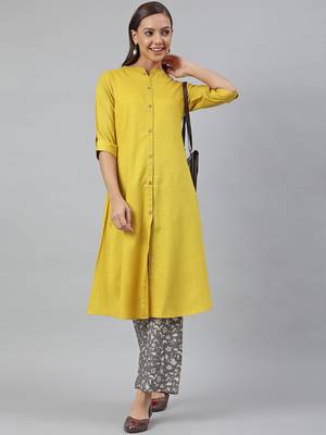 Yellow plain viscose rayon kurtas-and-kurtis 2