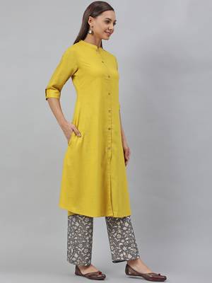 Yellow plain viscose rayon kurtas-and-kurtis 4