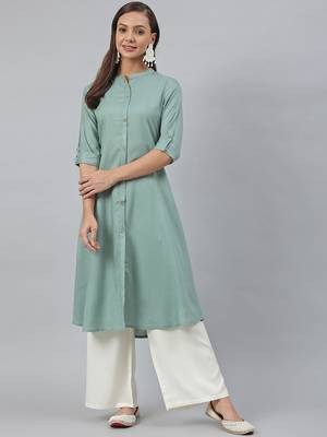 Green plain viscose rayon kurtas-and-kurtis 1