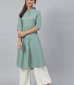 Green plain viscose rayon kurtas-and-kurtis