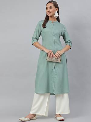 Green plain viscose rayon kurtas-and-kurtis 2