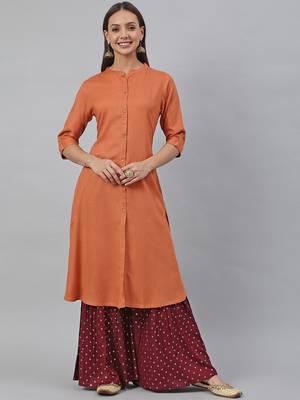 Orange plain viscose rayon kurtas-and-kurtis 1