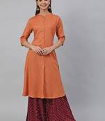 Orange plain viscose rayon kurtas-and-kurtis