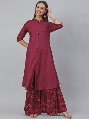 Wine plain viscose rayon kurtas-and-kurtis 1