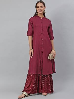 Wine plain viscose rayon kurtas-and-kurtis 2