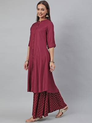 Wine plain viscose rayon kurtas-and-kurtis 3