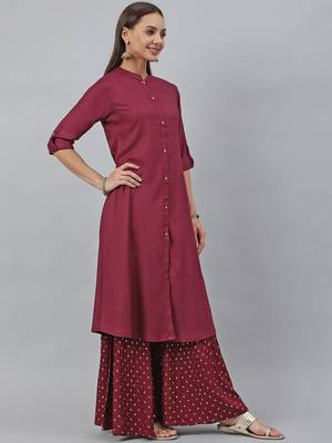 Wine plain viscose rayon kurtas-and-kurtis 4