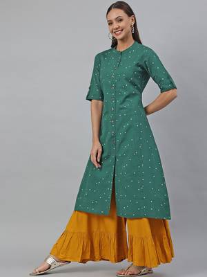 Green printed cotton kurtas-and-kurtis 3